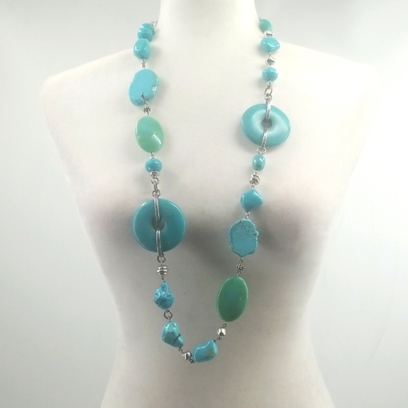 Chico's Turquoise & Silver Southwest Long-line Necklace Cowboy Native Western - Picture 8 of 8